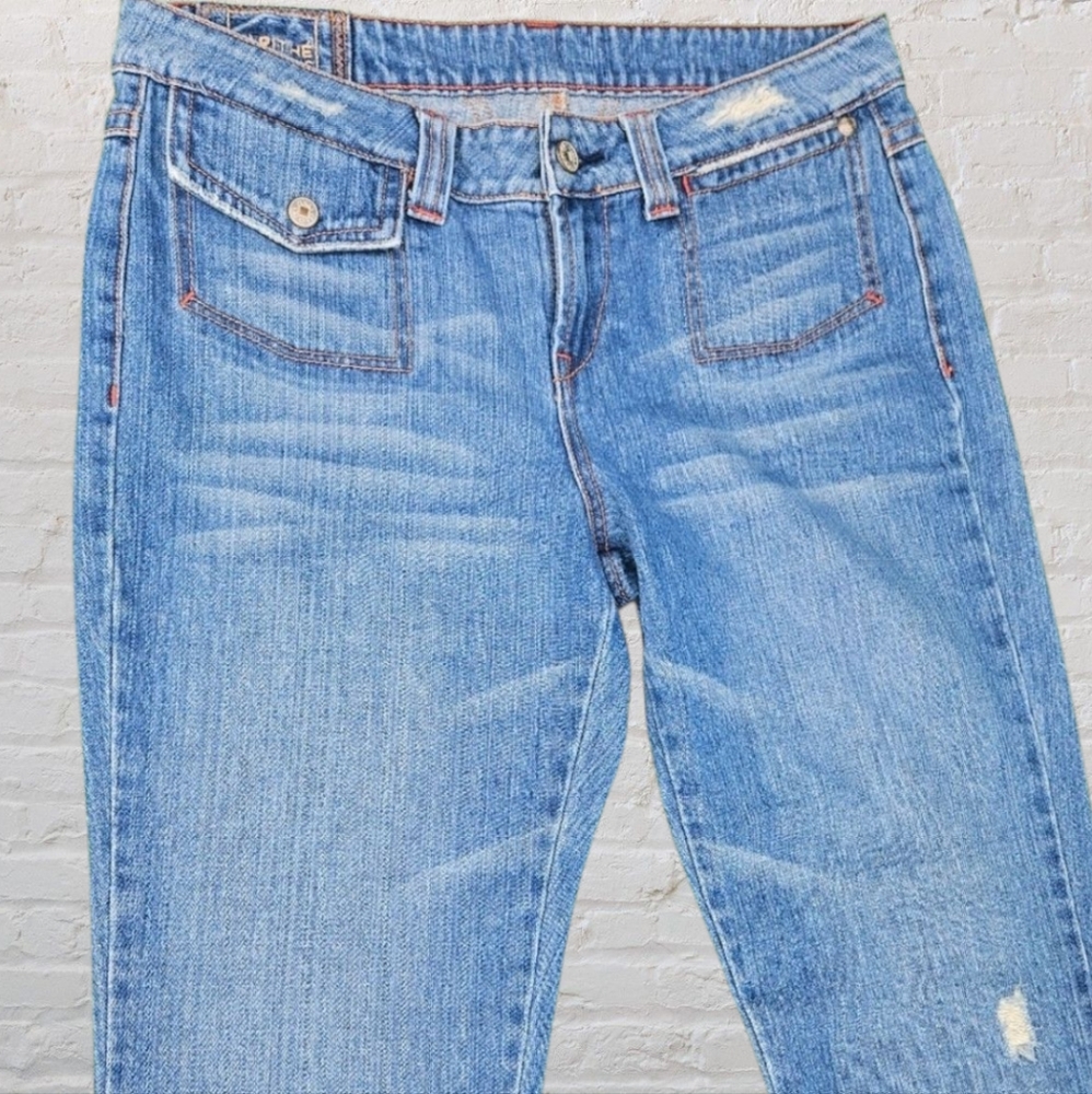 Marithe Francois Girbaud Distress Boot Jeans Flap Snap button pockets Y2K